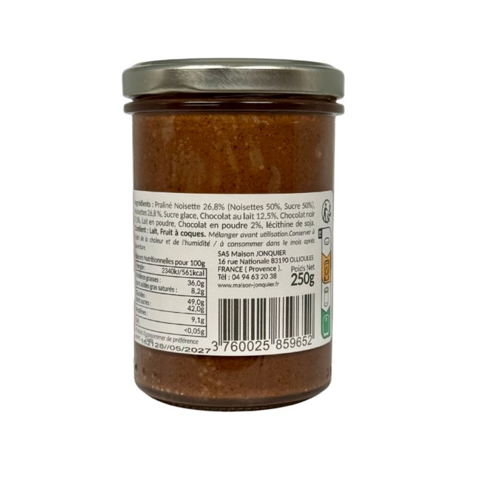 Pâte à tartiner Choco-Noisette Maison Jonquier 250 g – Image 2
