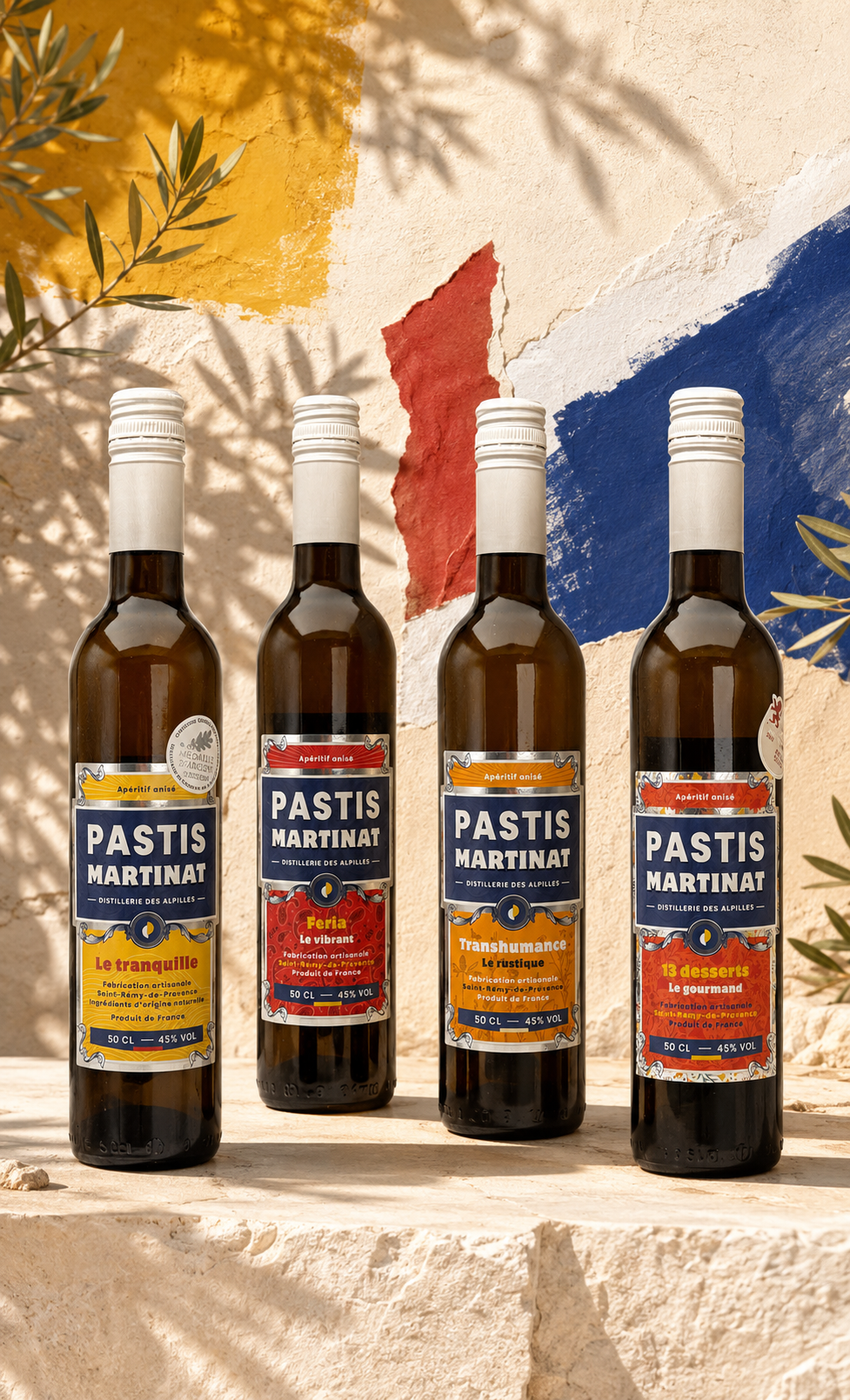Les quatre pastis Martinat de la Distillerie des Alpilles