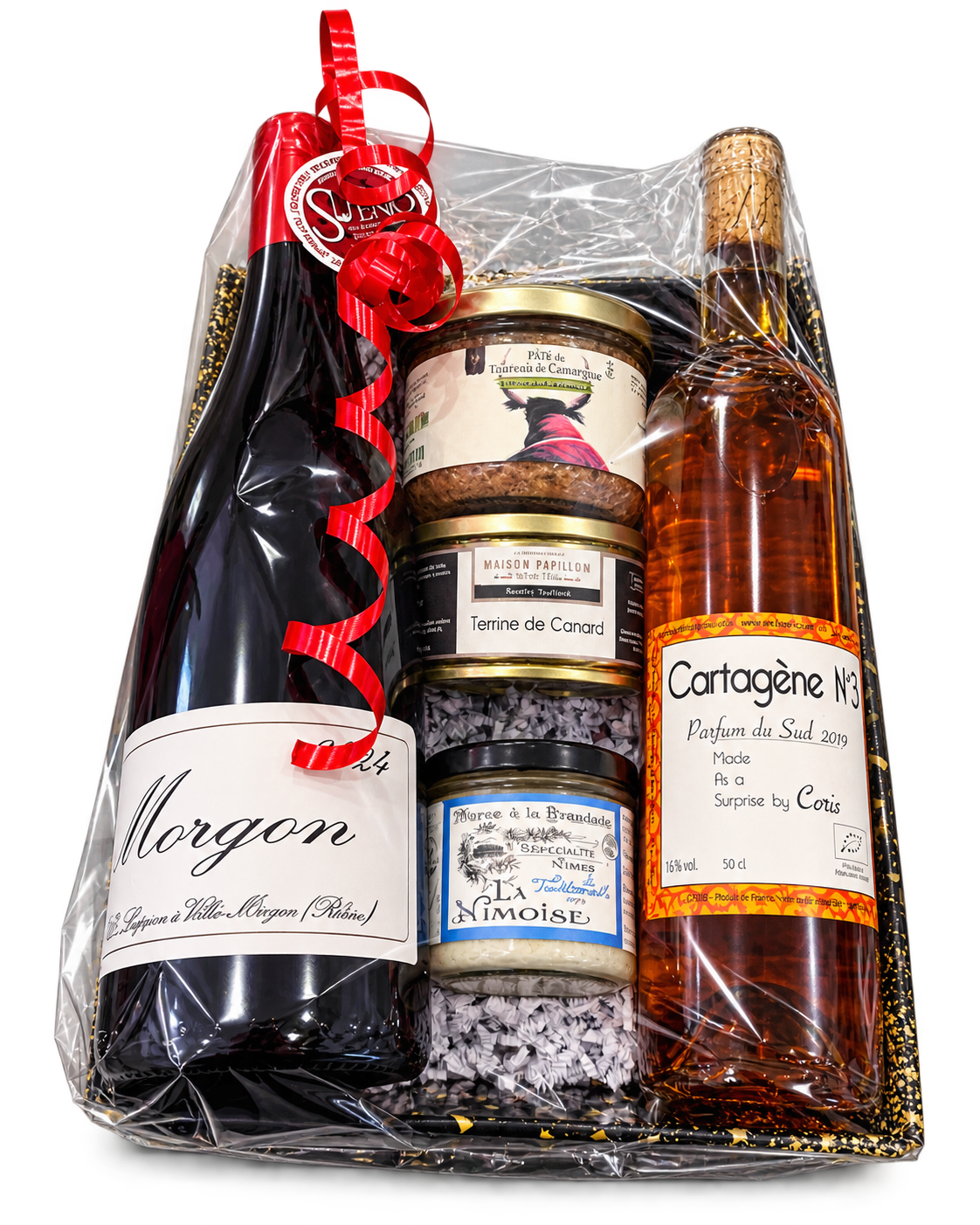 Coffret cadeau Sueño avec bouteille de Morgon, Cartagène et spécialités artisanales